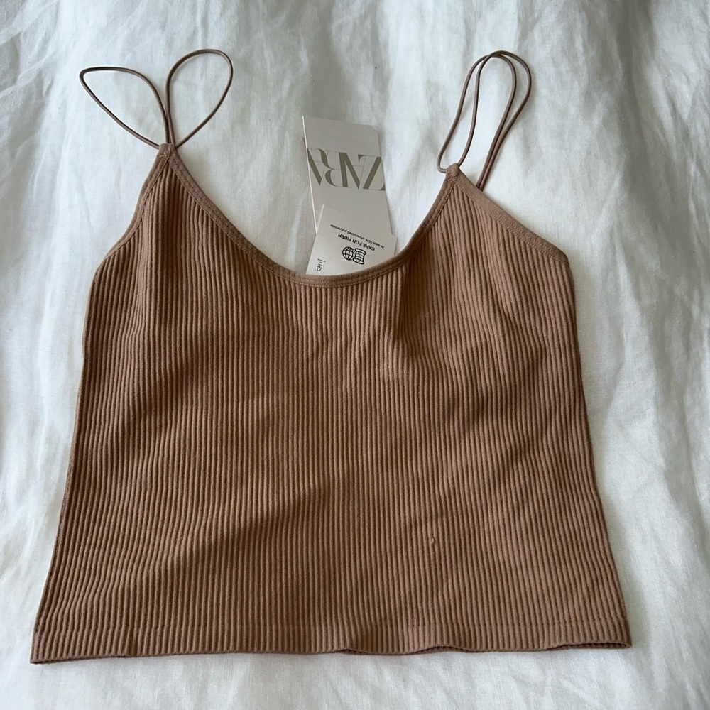 NWT Zara Limitless Contour Collection Strap Cami Top in Mink Nude - size XS/S